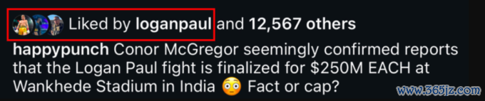 Logan Paul bấm thích bài viết có nội dung tương tự trên Instagram. Ảnh chụp màn hình